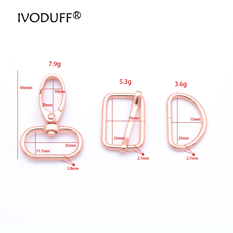 Metal Silder Buckle D Ring, Snap Hook In Rose Gold Color For DIY Purse and Bag Making, Handbag Metal Parts