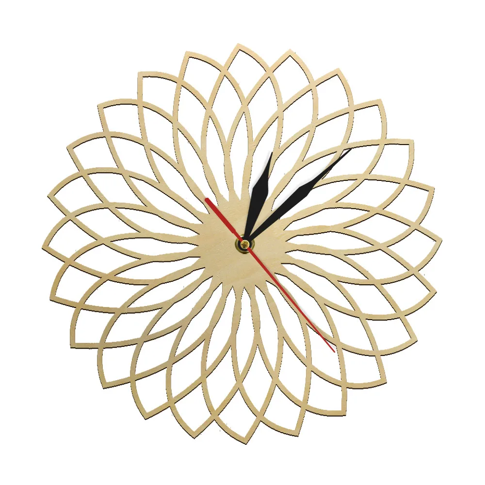 Floral Mandala Wall Art Modern Geometric Laser Cut Wooden Wall Clock Machine Embroidery Design Wall Watch Stylish Home Decor