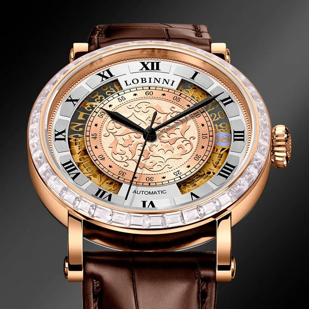 LOBINNI top luxury brand watches for men,mens automatic watch mechanical wristwatch 50m waterproof Switzerland clock sapphire