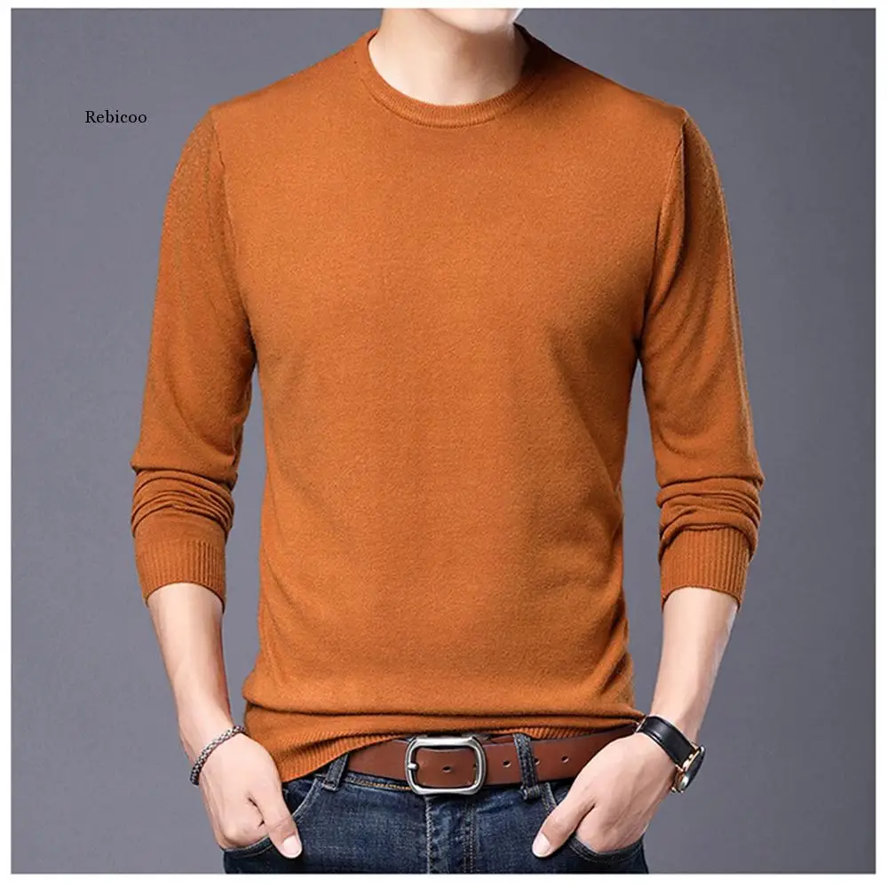 

Business Men's Low Collar Sweater New Spring Autumn Solid Color Fashion Slim Fit