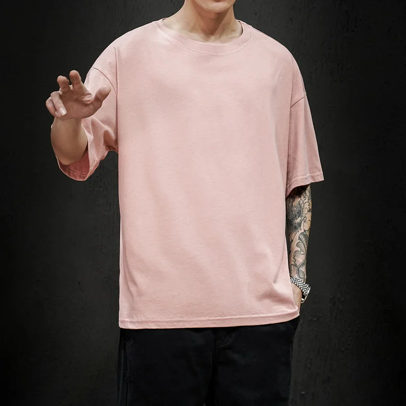 Nowa letnia koszulka męska Moda Solidna koszulka męska Oversize Hip Hop Krótki rękaw Casual Bawełna Męska odzież uliczna Top Tees