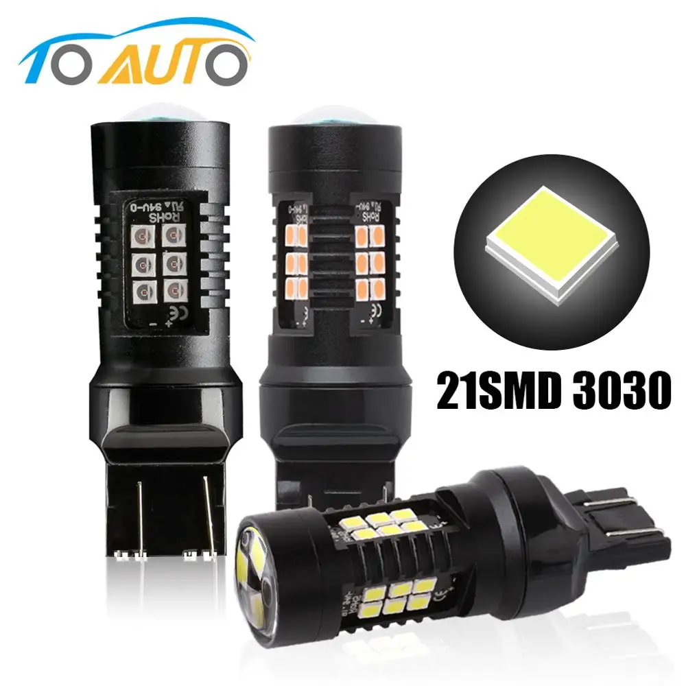 7443 SRCK T20 LED W21/5W W21W 7440 LED Bulbs Car Brake Tail Stop Lights 21SMD 3030 Chips Auto Lamp White Red Yellow 12V