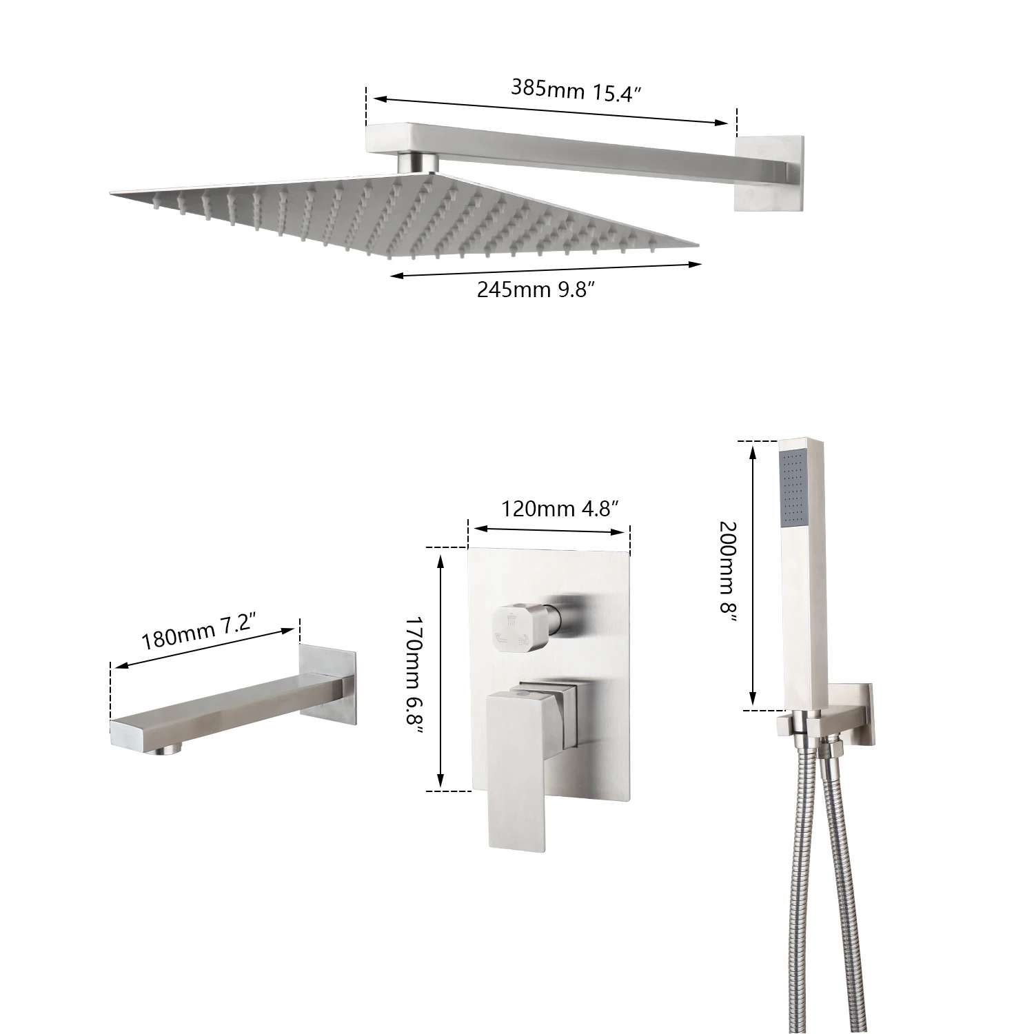 ZAPPO Nickel Brush Shower Faucets Sets Embedded Box Mixer 3 Way Shower Head  Rainfall Shower Faucet Kits Bathtub Tap