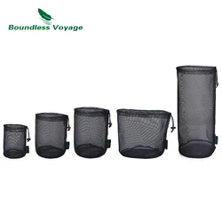 Boundless Voyage 5 uds malla de nylon negro Bolsa con cordón de gimnasio viaje cosas saco para utensilios de cocina herramientas de almacenamiento al aire libre Ditty Bag