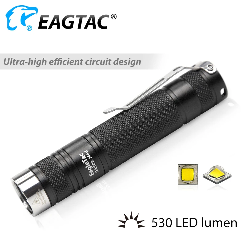 EAGTAC D25C2 Mini LED Flashlight EDC Torch XPG2 530 Lumens Multi Mode Strobe FREE 16650