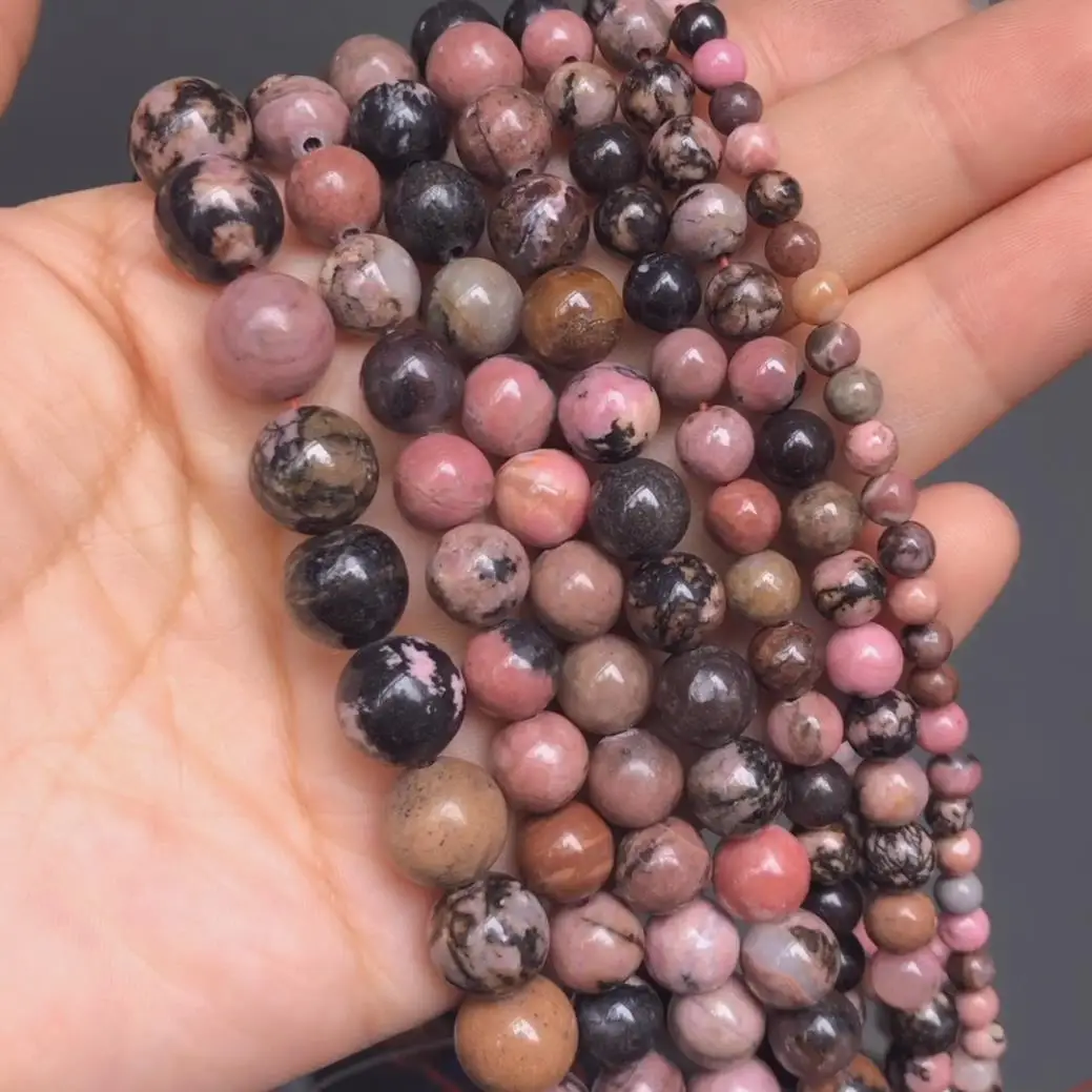 Natural Stone Black Rhodonite Bead Round Loose Spacer Beads For Jewelry Making DIY Accessories Charms Bracelet 6/8/10mm 15Inches