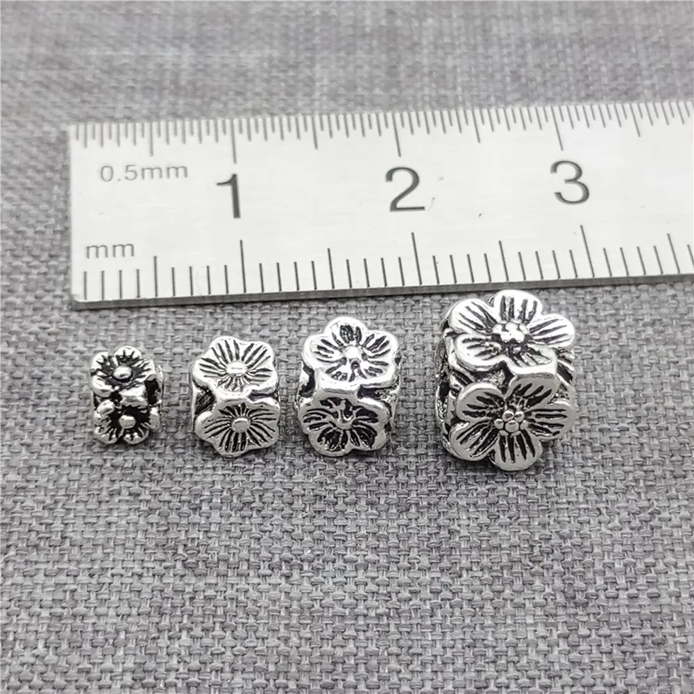 فضة زهر البرقوق زهرة مكعب الخرز لسوار 4 مللي متر 5 مللي متر 6 مللي متر 8 مللي متر