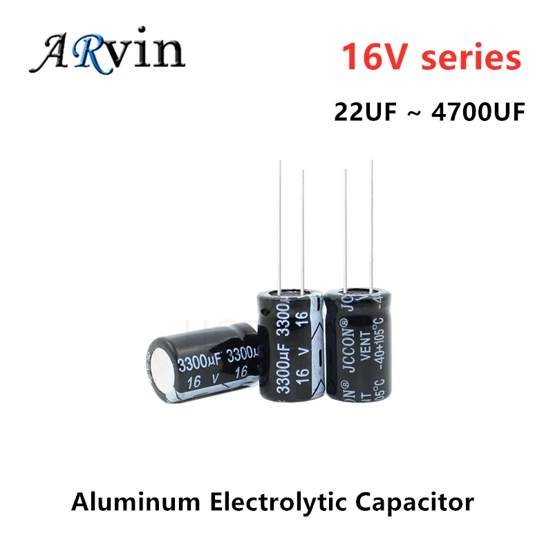 20pcs Aluminum Electrolytic Capacitor 16V 22UF 33UF 47UF 100UF 220UF 330UF 470UF 680UF 1000UF 1500UF 2200UF 3300UF 4700UF