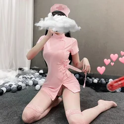 Sexy Cosplay bielizna pielęgniarka erotyczne przebranie na karnawał strój pokojówki dziewczyna różowy Kawaii lekarz pokusa Roleplay bielizna dla kobiet