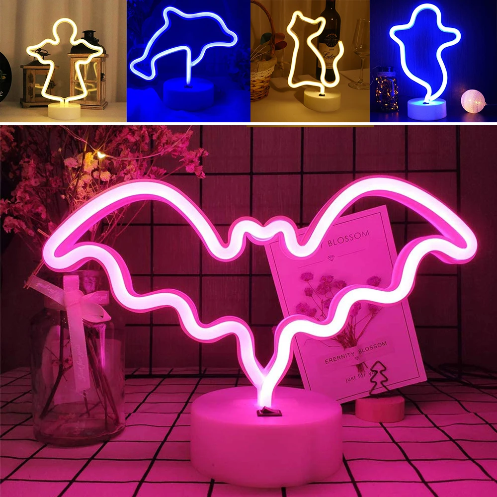 

Dolphin Cat Neon Sign USB Battery LED Neon Sign Light Ghost Night Light Room Party Decor Neon Light Kids Gift Bat Neon Lamp Prop