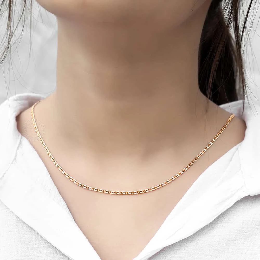 Womens 585 Rose Gold Color Necklace Thin Snail Link Paperclip Chain Necklaces For Women Elegant Fashion Jewelry Gifts 2.5mm CN15