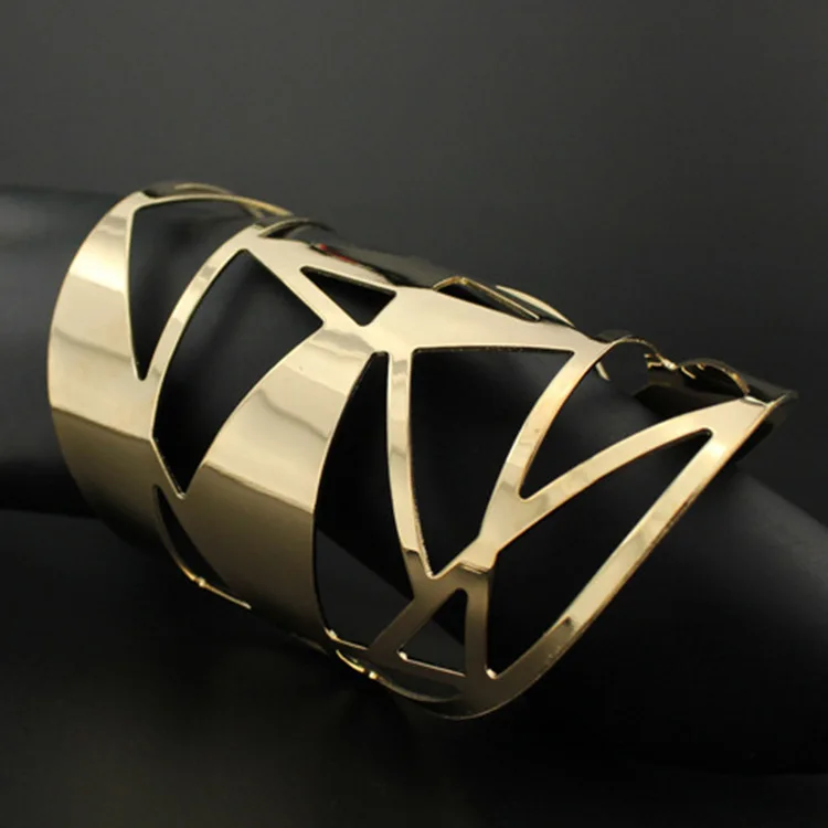 Wide Cuff Geometric Gold Color Bracelet Bangles For Women Men New Alloy Open Big Female Bangle Fashion Jewelry