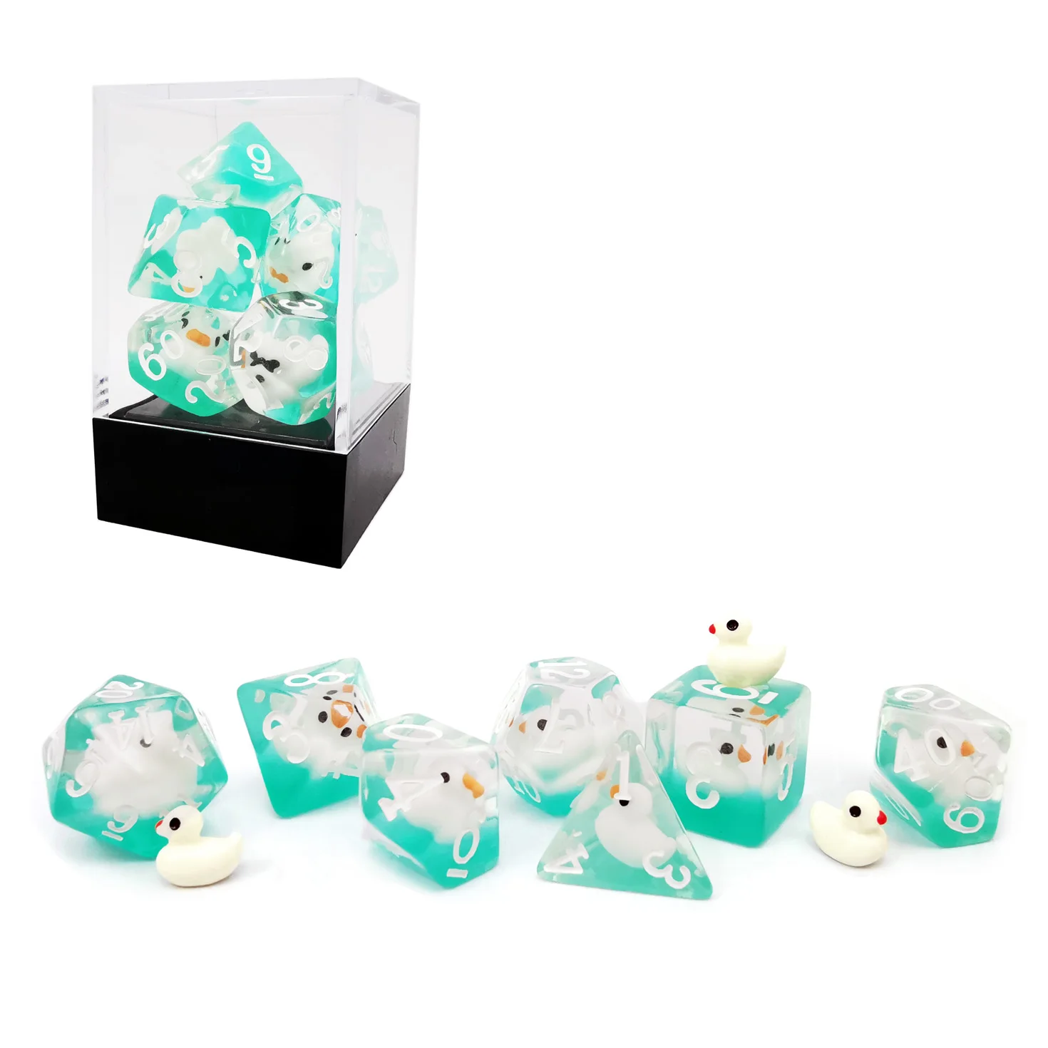 Bescon Swimming WhiteDuck RPG Dice Set of 7,  Novelty White Duck Polyhedral Game Dice set