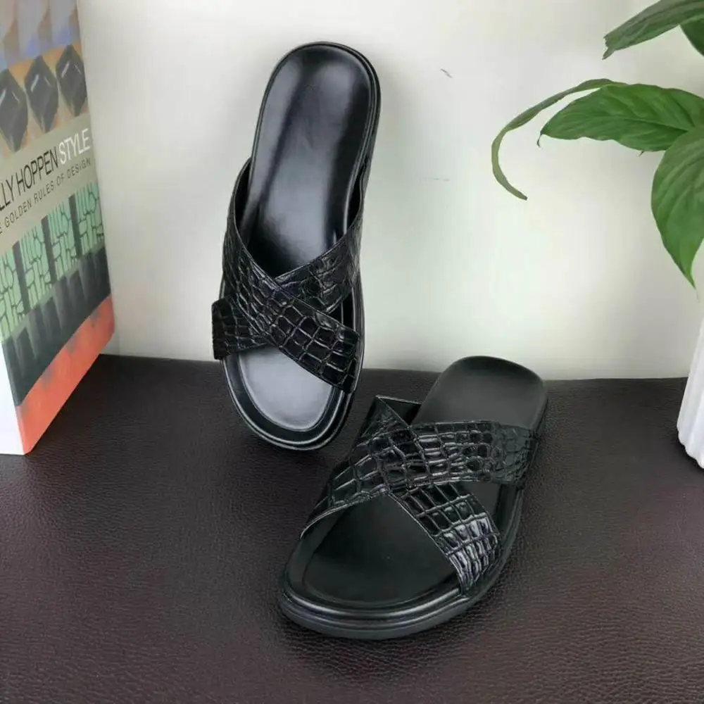 new production Genuine crocodile skin leather men fashion shoe sneaker leisure cool outdoor summer men shoe slipper black brown