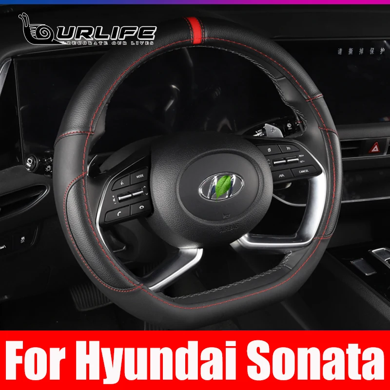 Black Leather Hand Steering Wheel Cover Car Accessories For Hyundai Elantra 7th Sonata 10th 2020 2021