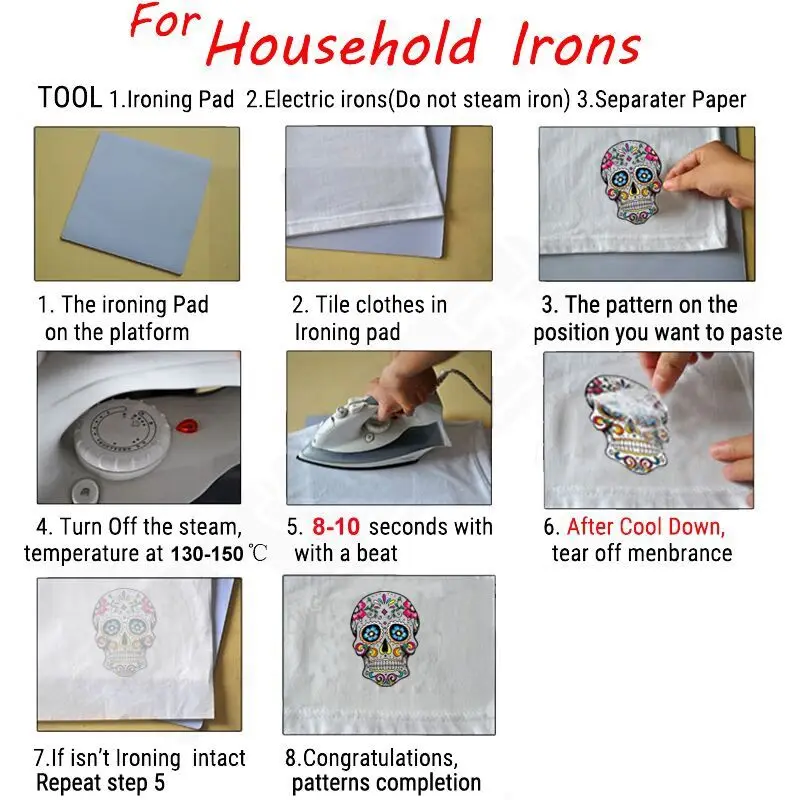 Iron On Transfer Punk Patches For Clothing Rock Skull Heat Transfer Thermal Sticker DIY T-Shirts Decals Iron On Paches Stripes