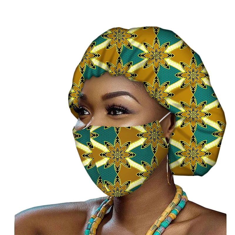 New 2pcs set African Ankara Print Bonnet Women bonnets Satin Lining Soft Extra Large Head Wear Ladies Headwrap Hair Care Hat