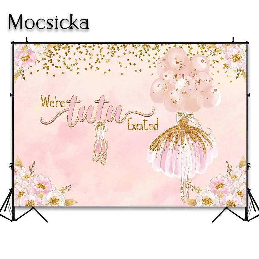 Mocsicka Tutu Excited Party Backdrop for Birthday Baby Shower Photography Background Blush Pink Glitter Ballerina Tutu Party