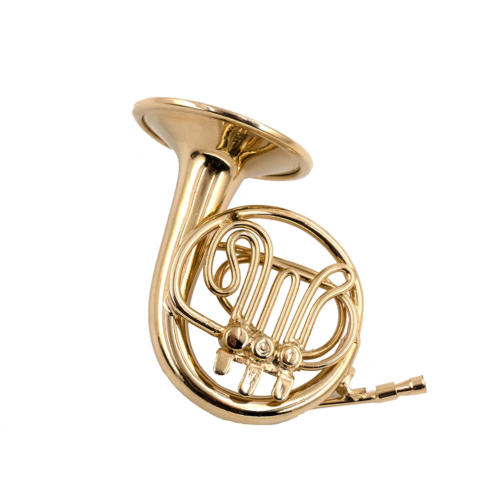 1Pcs Miniature Copper French Horn Model with Support Mini Musical Instrument 1/12 Dollhouse ob11 1/6 Action figure Accessories