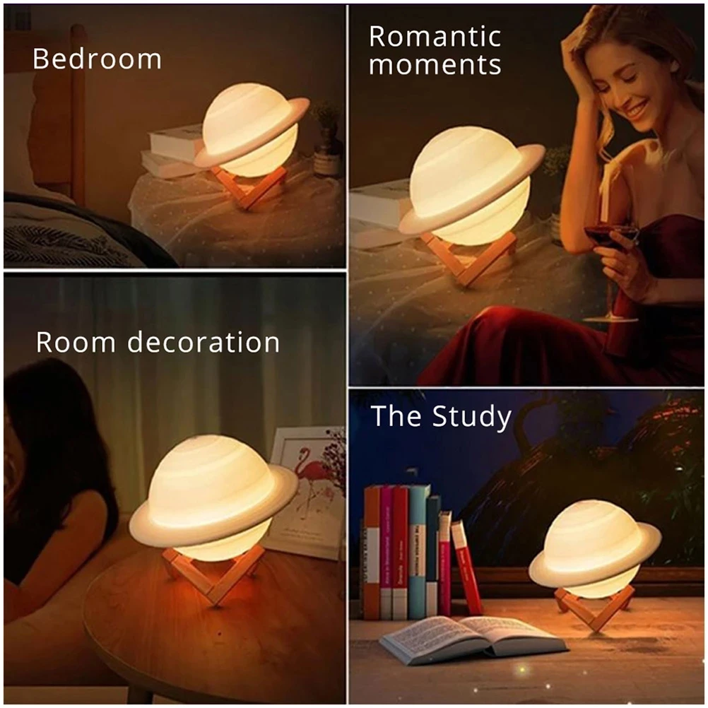 Imagem -05 - Saturn Led Night Light com Controle Remoto 16 Cores Impressão 3d Toque da Lâmpada da Lua Luzes das Crianças Lâmpada da Noite para Casa