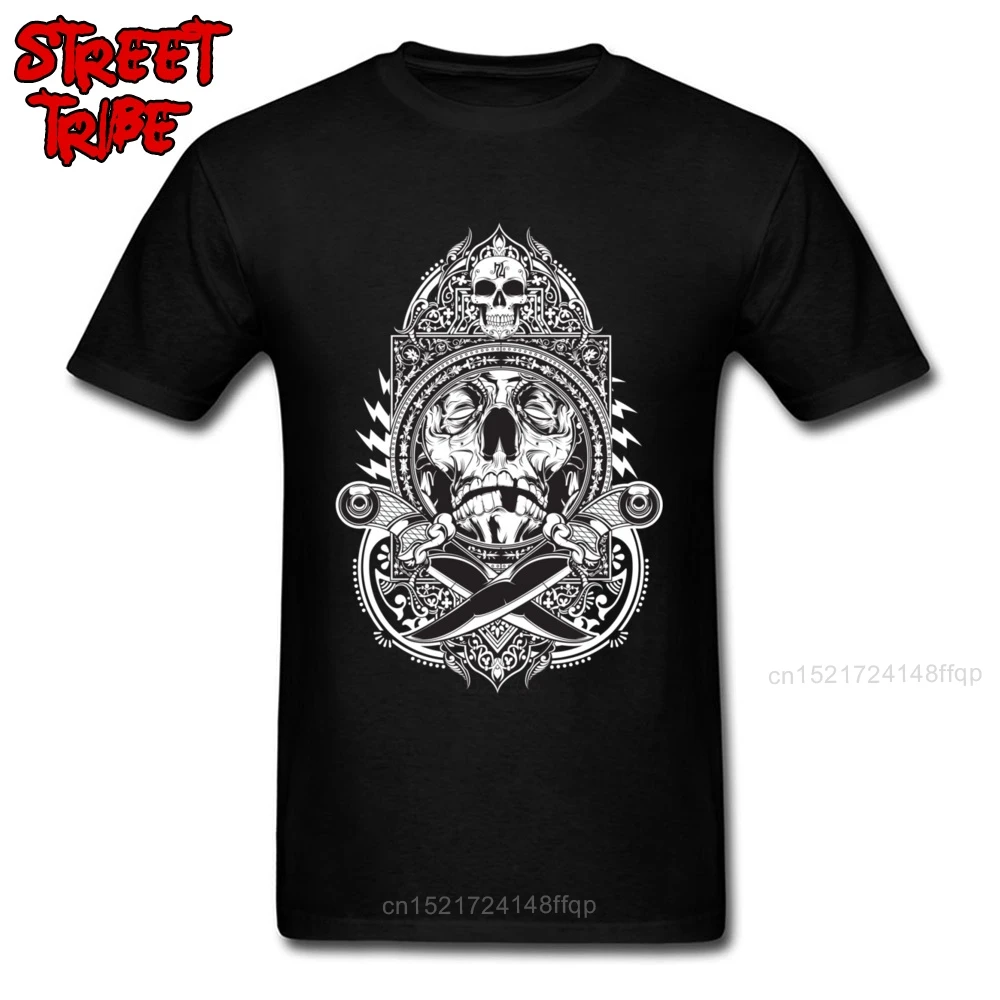 Latest Men T Shirts Punk Skull Tees Knife Fight T-shirt Guys Funky Tshirt Black White Tops Cotton Clothes 3D Pirate Streetwear