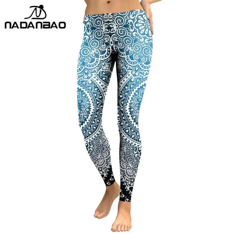 NADANBAO MANDALA Leggings Mulheres Calças De Fitness Flores Impressão Moda Workout Leggins Outwear Magro Legin