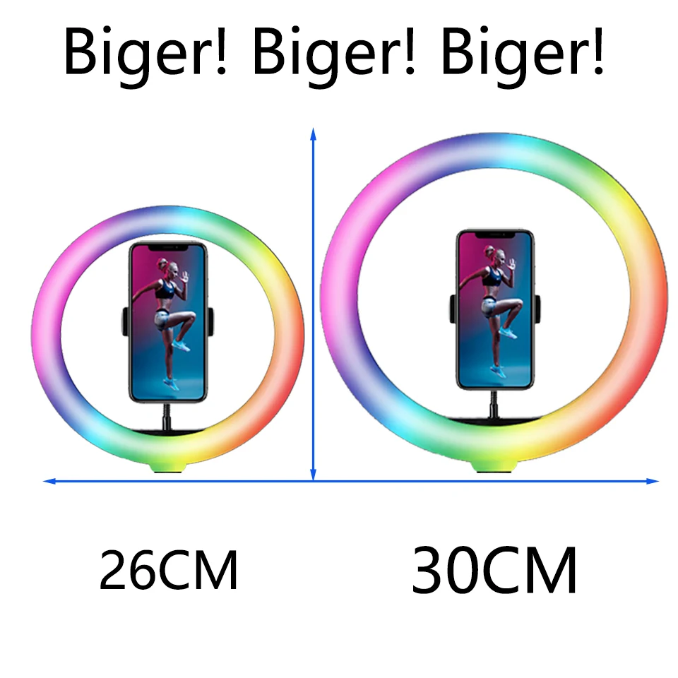 RGB Color Soft Ring Light Photography Lighting Selfie RingLight Circle Lamp With Desk Long Arm Tablet Tripod Phone Holder Stand