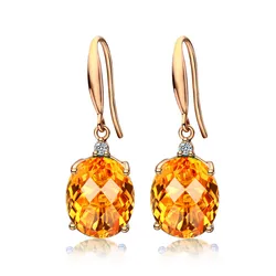 Natural Citrine 14K Yellow Gold Drop Earrings for Women Timeless Design Delicate Female Wedding Luxury Earrings Fine Jewelry