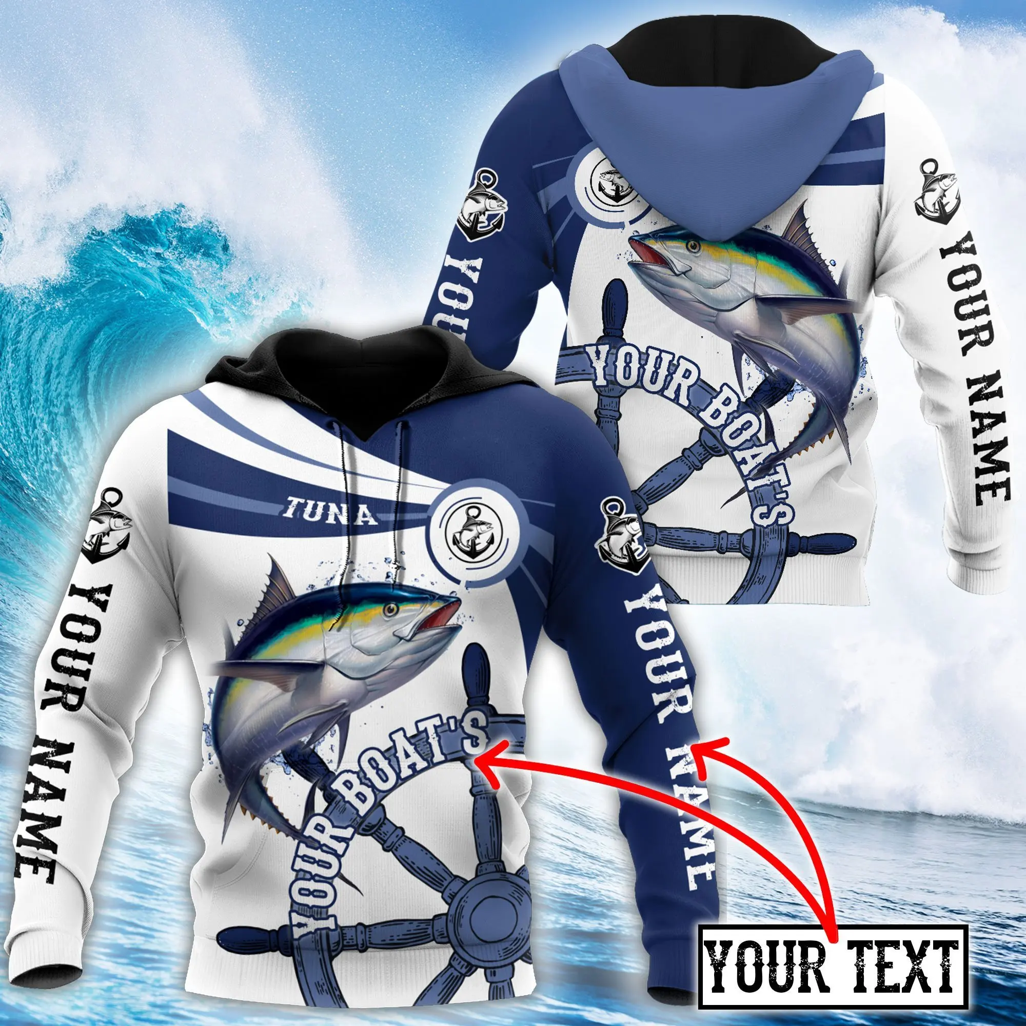 Custom name Tuna fishing boat team 3D Printing Men's Hoodie & Sweatshirt Autumn Unisex Zip Hoodie Casual Tracksuits KJ774