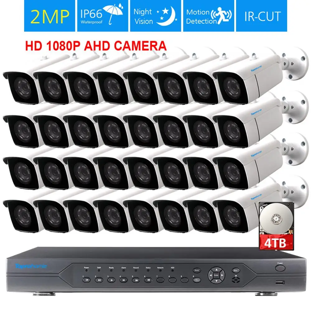 TOPROHOIME 32CH AHD HDMI 1080p DVR System 32pcs 2MP 1080P CVI security Outdoor CCTV System Kit Video Surveillance Camera Set 4TB