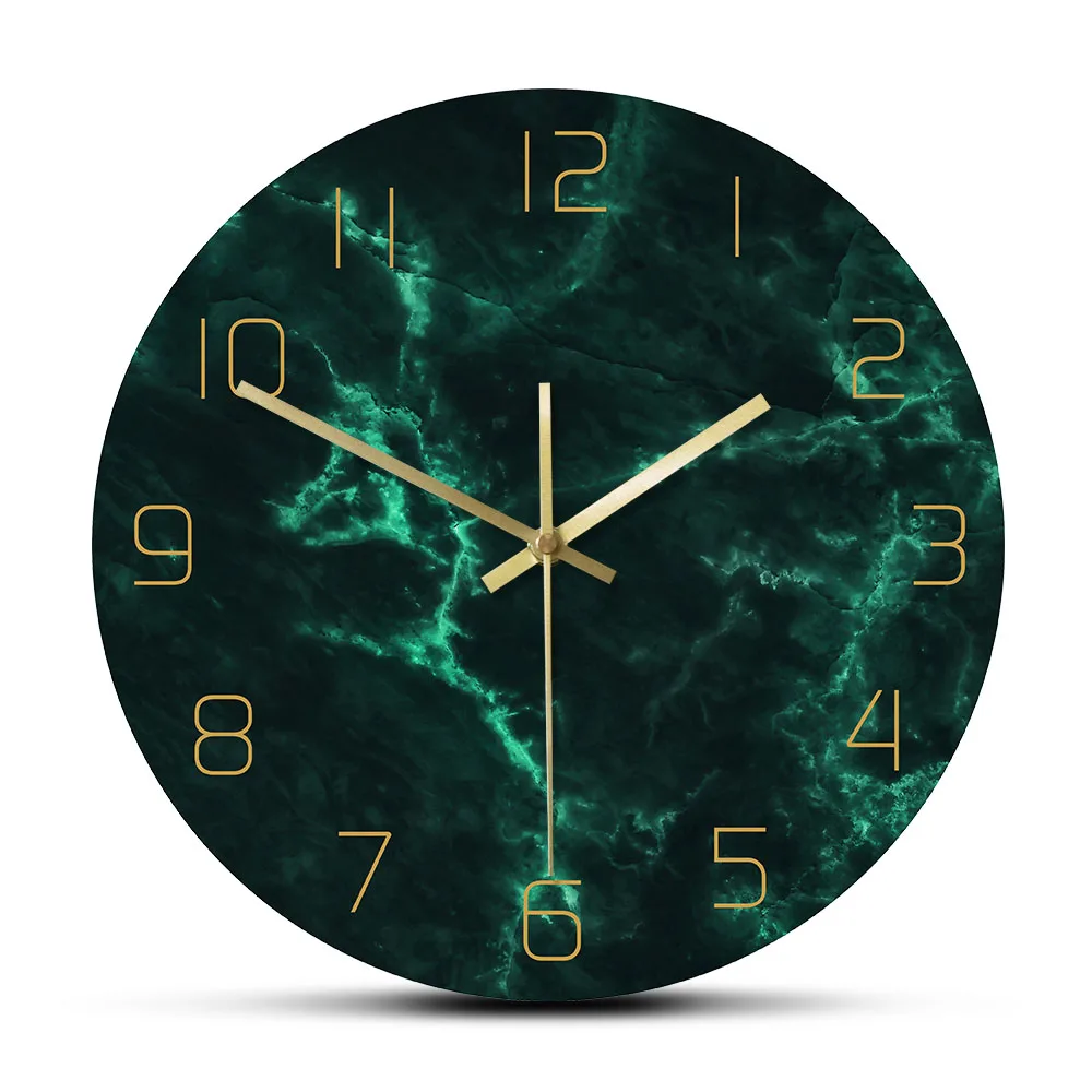 Marble Pattern Green Nordic Wall Clock Living Room Decorative Clock Minimalist Art Home Decor Creative Round Print Wall Clock