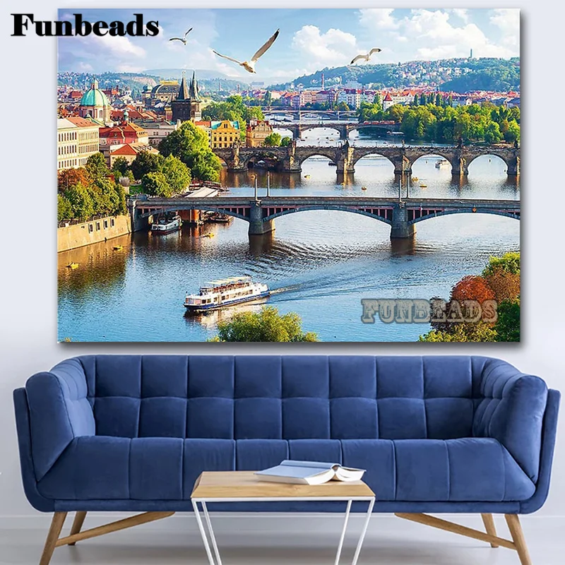 Prague River Scape 5D Diy Diamond Painting Full Kits Beads Embroidery NEW Picture Mosaic Wall Art Landscape Home Decor FF6734