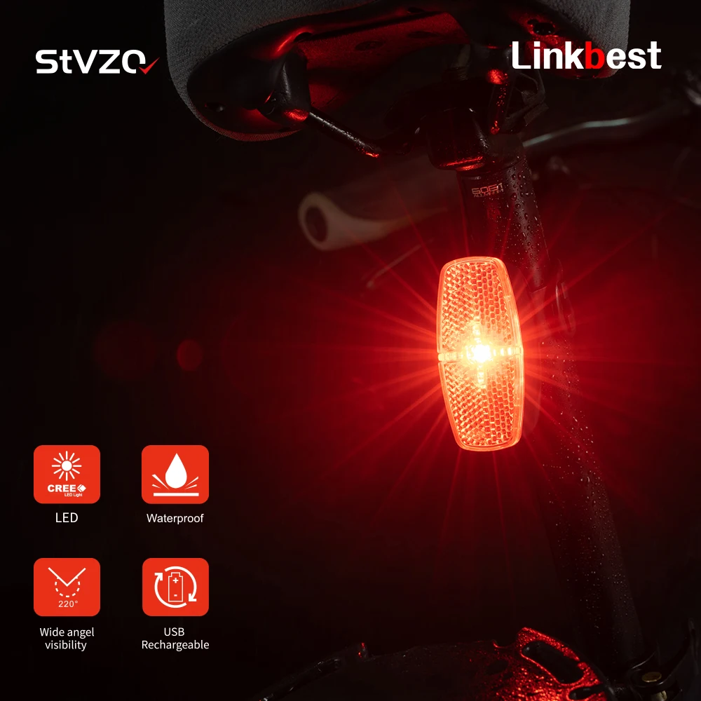 Linkbest-LED rear light for electric bike, waterproof LED lamp for eScooter, wide angle reflector, automatic on/off