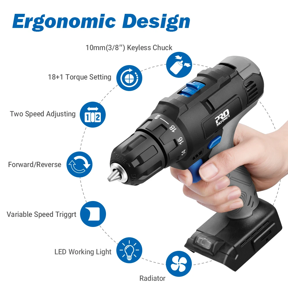 35NM Mini Electric Drill Screwdriver Cordless 20V Screwdriver Household DIY Body Only By PROSTORMER