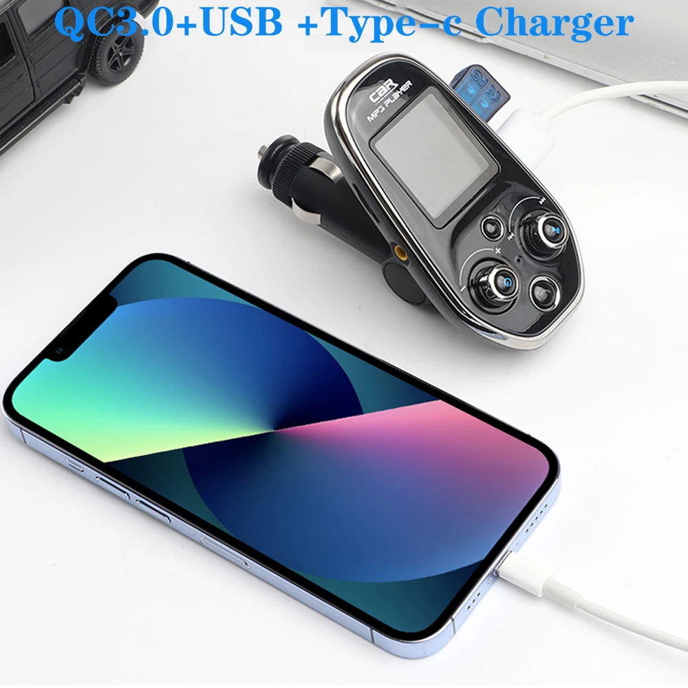 VR robot EQ FM Transmitter Bluetooth Car MP3 TF/U Disk Player Wireless Handsfree Car Kit With QC 3.0 +Type-c Fast Charging