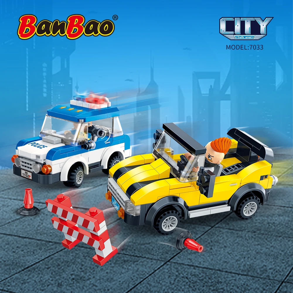 BanBao Police Classic Model Blocks City Construction technical vehicle car Building Bricks Educational Toys For boys Gifts 7033