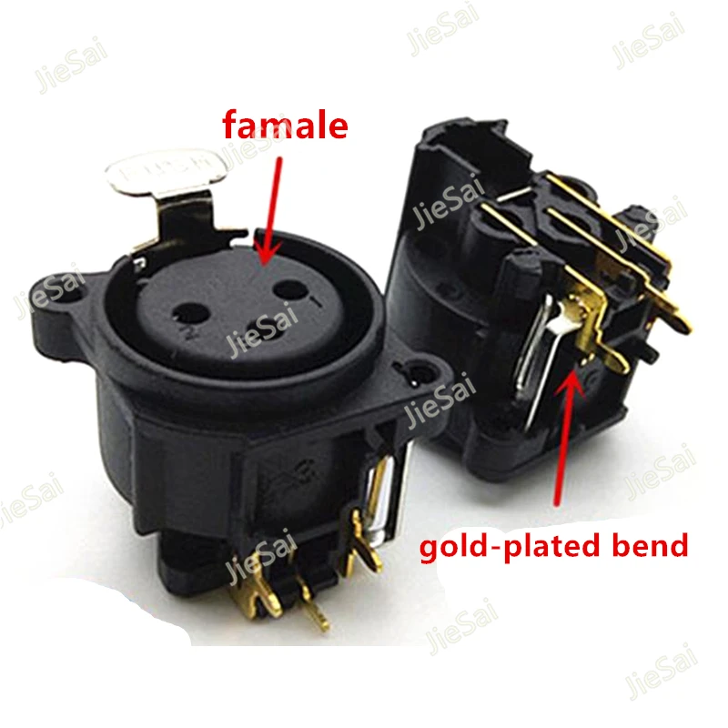 2pcs Gold-plated Bend Feet Three-core XLR Socket Connector 3pin Famale Plug Balanced Audio XLR Adaptor