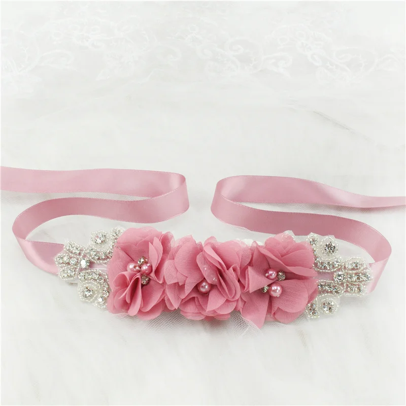 (1PC) Silver Rhinestones Bridal Belt Flower Wedding Dress Belts Polyester Satin Wedding Sash for Wedding Bridesmaid Dress