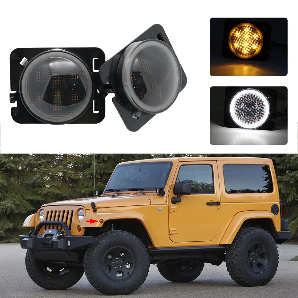 Przedni kierunkowskaz LED do Jeep Wrangler JK 2007-2017 Bursztynowe światło boczne błotnika do Jeep Wrangler DRL Zespół lampy — zdjęcie 7
