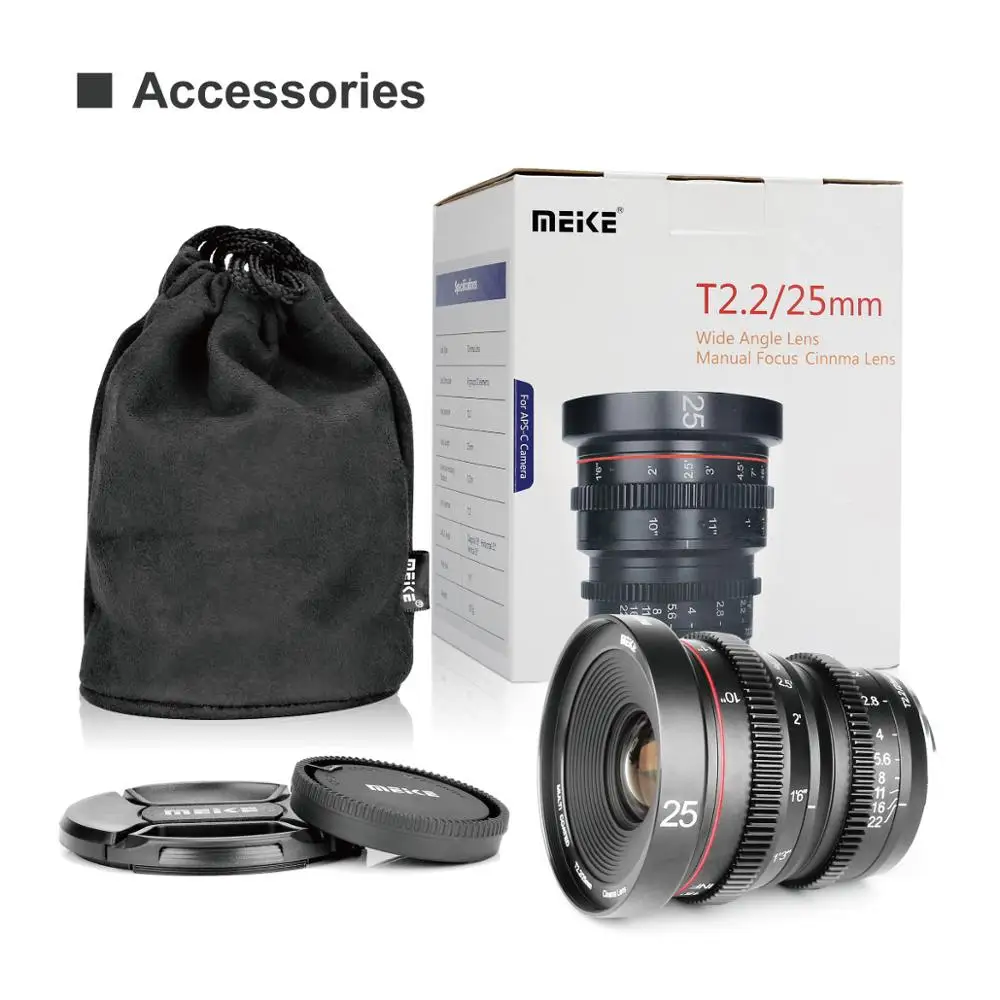 Meike 25mm T2.2 duża przysłona ręczna ostrość Prime Cine obiektyw do Olympus Panasonic M43 /Canon RF/Fuji X mocowanie/Sony E aparaty fotograficzne