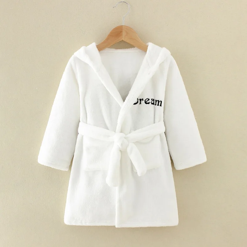 Children Flannel Robes Boys Girls Autumn Winter Pajamas Children Letter Sleepwear Kids Hooded Bathrobe Spring Casual Clothing