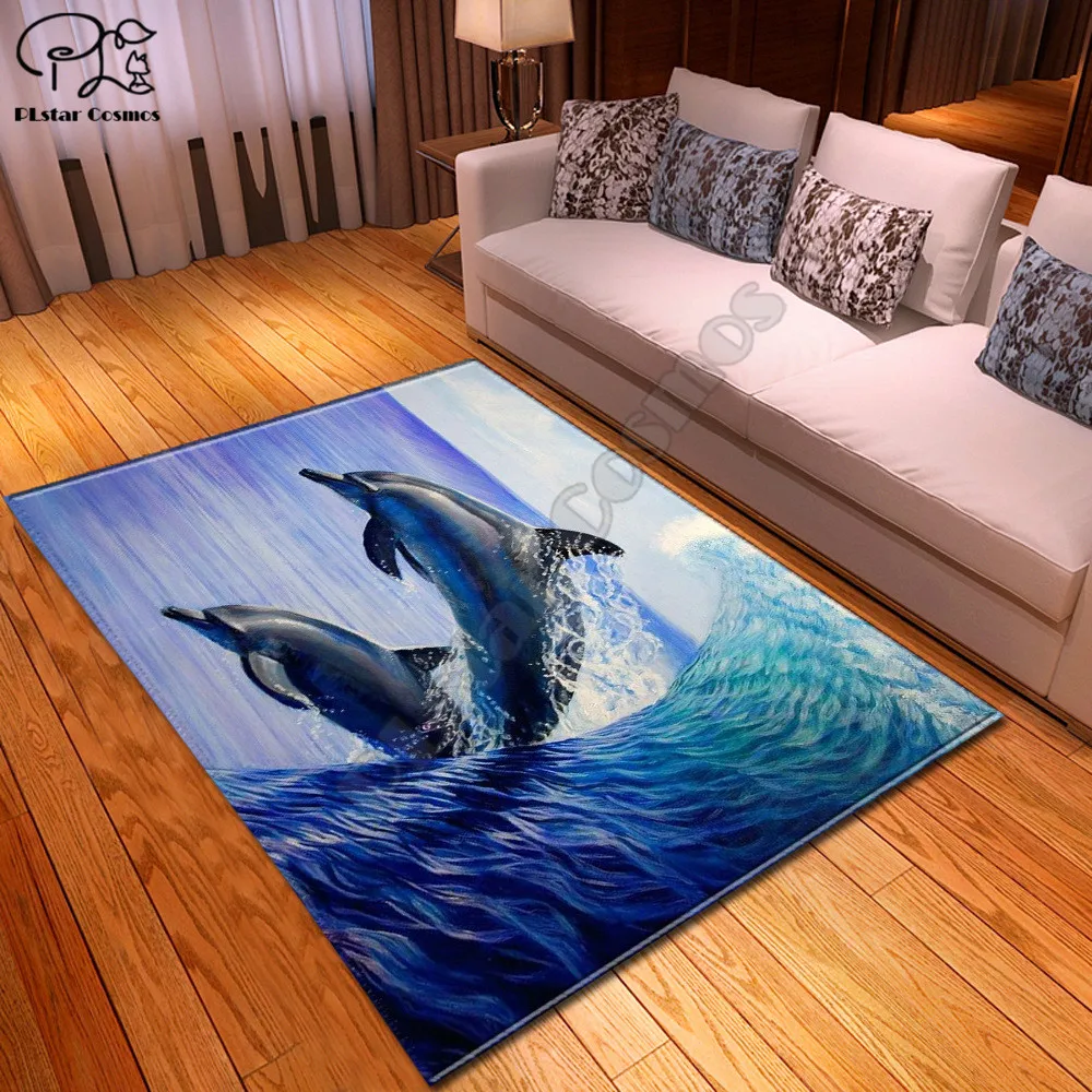 

Dolphin pattern funny carpet Square Anti-Skid Area Floor Mat 3D Rug Non-slip Mat Dining Room Living Room Soft Bedroom Carpet