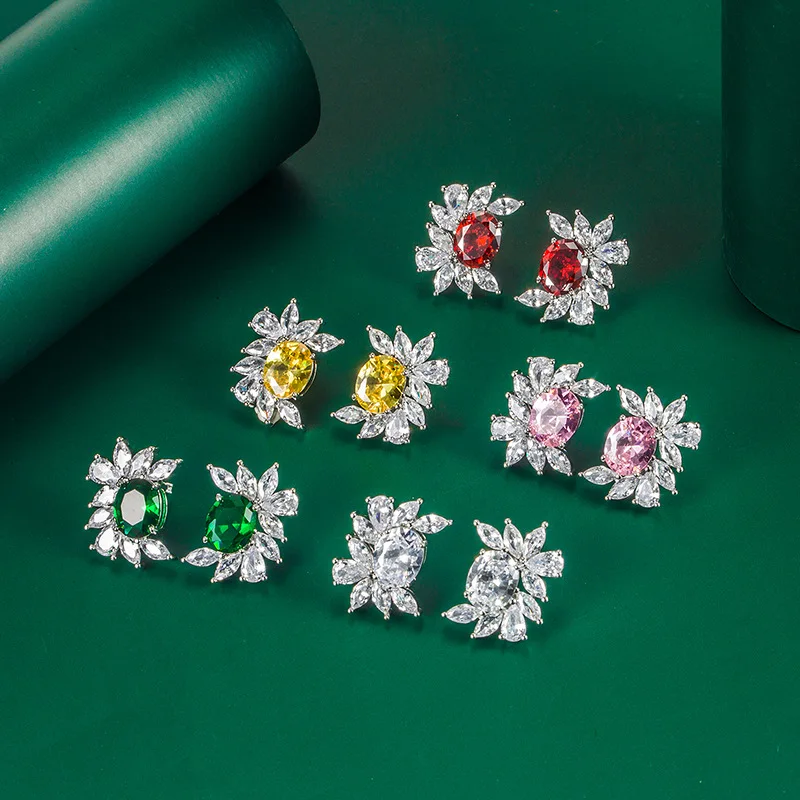 

Trendy Stud Earrings 925 Silver Jewelry with Zircon Gemstone Accessories for Women Wedding Party Promise Gift Earrings Wholesale