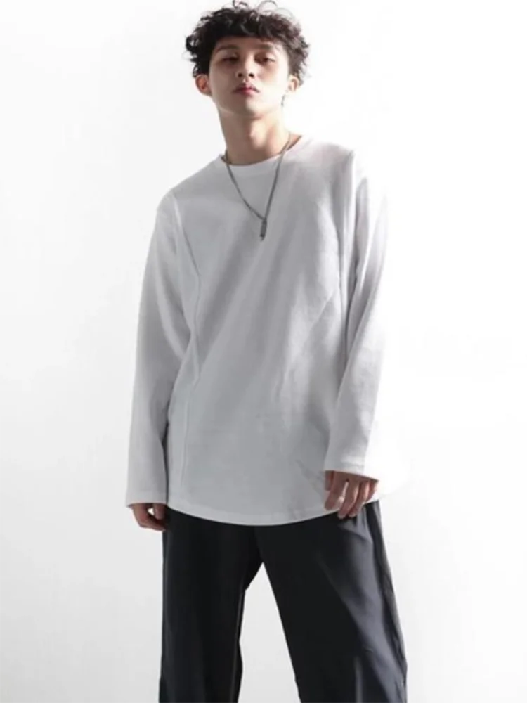 

Men's Long Sleeve Spring And Autumn New Urban Youth Japanese Pure Color Leisure Loose Large Size Bottom T-Shirt