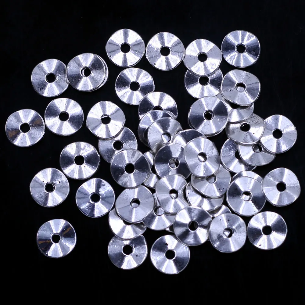 50Pcs Spacer Beads Wave Round Silver Tone Jewelry DIY Findings 9mm