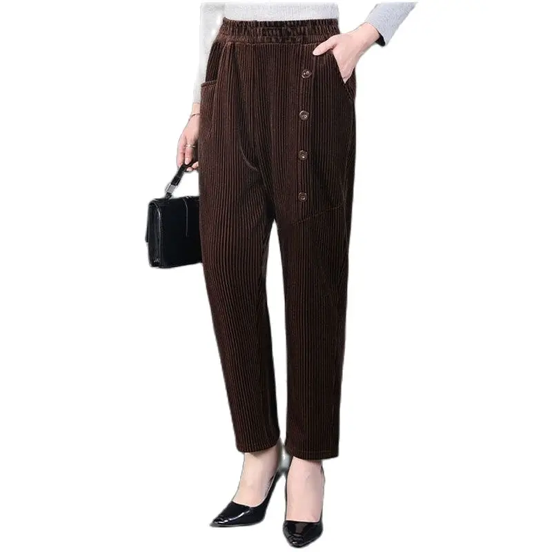 Corduroy Harem Pants Women Autumn Winter Thicken Trousers High Waist Loose Large Size Middle-aged Mother Casual Pant