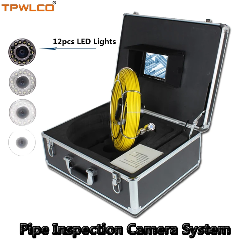 

23mm Endoscope Camera With 12pcs LED Lights 20m Cable Pipeline Industrial Inspection System With 7" Display 8GB SD Card With DVR