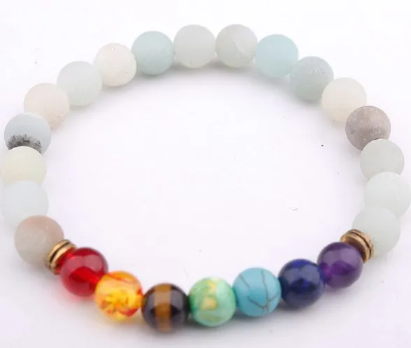 8mm  Punk multicolor Agate Chakra Healing Reiki Buddha Yoga Bracelet elastic adjustable Volcanic Stone Bangles j34c