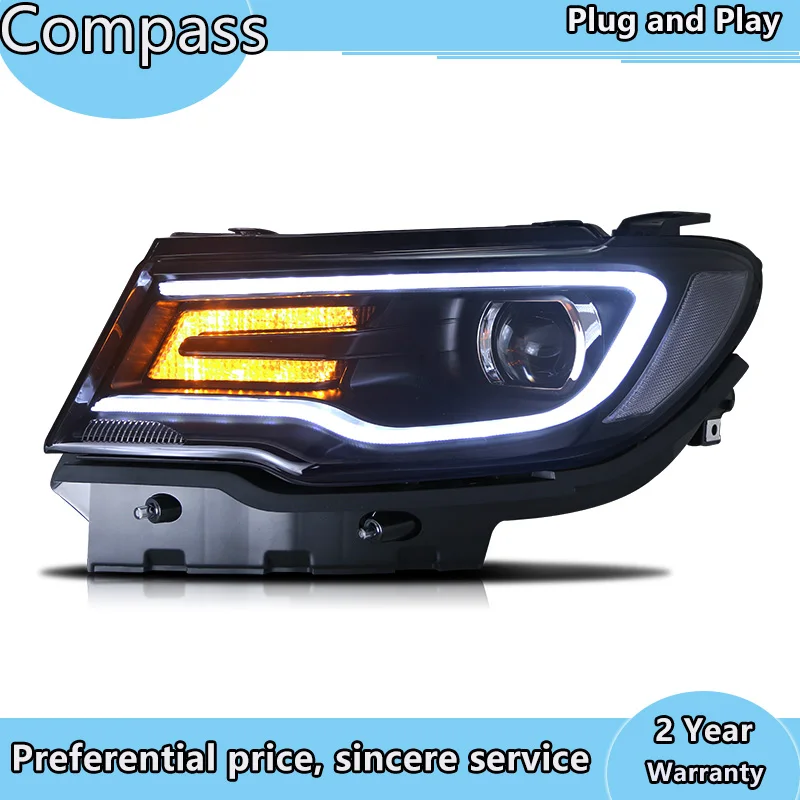 Car Styling for Jeep Compass Headlights 2017 2018 2019 Compass Head Lamp Double Lens Bi xenon Hid High Low Beam