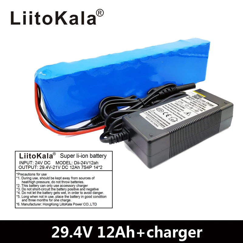 

LiitoKala 7S4P 24V 12ah lithium battery pack batteries for electric motor bicycle ebike scooter wheelchair cropper with BMS